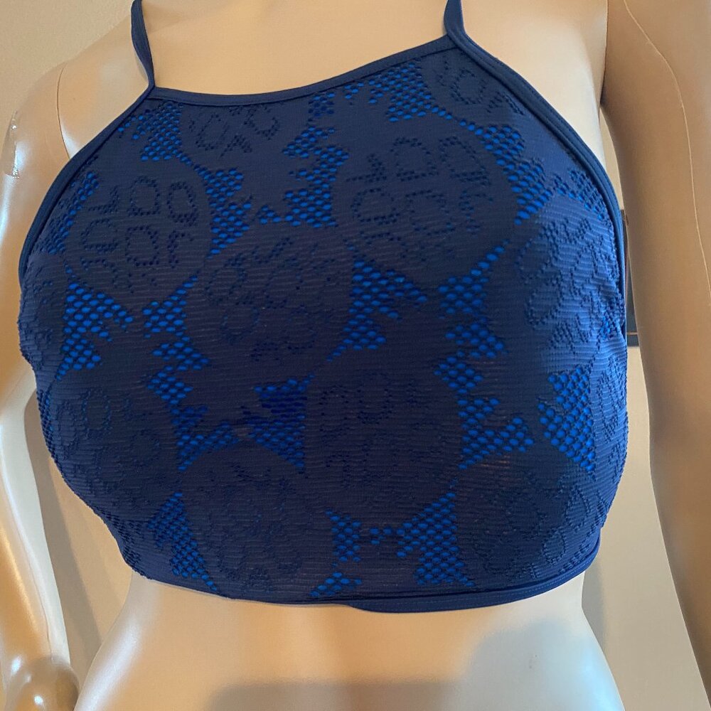 Aerie Dark Navy Crochet Crop Halter Bikini Top/Bottom NWT Size M
